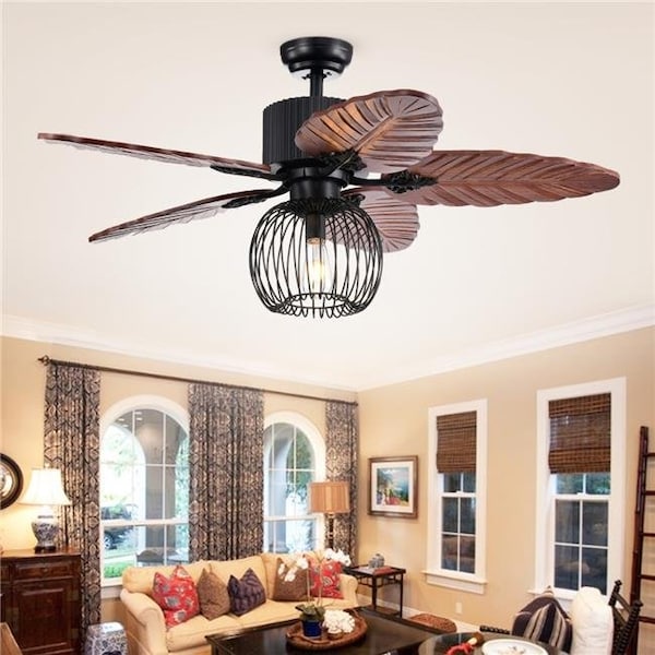 Warehouse Of Tiffany CFL-8388REMO-B 48 in. Aguano Lighted Ceiling Fan & Broad Leaf Blades; Black CFL-8388REMO/B - main
